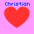Four red heart shapes on a pink background with blue text reading "Christian" above each heart.