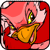 Pixelated cartoon bird with red and pink plumage, yellow beak, and large eye in a static 50x50 icon format.