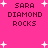 Pixelated text 'SARA DIAMOND ROCKS' repeated four times on a bright pink background with scattered white star shapes.