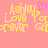 Yellow pixelated text on pink background with a purple heart symbol above the text.