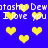 Blue background with yellow pixelated hearts and repeated white text reading "Dewitasha I love you" in two horizontal bands.