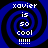 Four identical blue and black spiral-patterned icons with white text reading 'xavier is so cool !!!!!' arranged in a