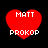 Four red heart-shaped icons with white text 'MATT' above and 'PROKOP' below, displayed in a on black background