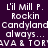 Pixelated text on a purple background with two identical sections showing 'L'il Mill P. Rockin Candyland always... AVA & TOR' in white and light purple.