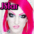 Pixelated image of a person with bright pink hair and blue eyes, featuring the text "JStar" in bold magenta letters at top left.