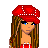 Pixel art contact sheet showing four frames of an animated icon featuring a cartoon woman with long brown hair, red hat, and tears, transitioning from full view to partial view as text appears.
