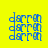 Four identical blue pixelated text blocks arranged in a on alternating yellow and orange backgrounds