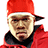 Pixelated image of a person in red clothing and cap with repeated 'GO' text on black background.