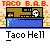 Animated contact sheet of a pixel art taco stand scene with orange stick figure characters, blue counter, and text bubbles showing customer interaction at Taco Hell restaurant.