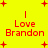 Yellow background with red text and plus symbols; two identical sections display 'Love Brandon' in pixelated font, each section has vertical lines above the text.