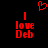 Red pixelated text 'I love Deb' appears twice on a black background with a red heart symbol above the left instance.