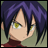 Pixelated anime-style character with purple hair and green eyes, wearing a red turtleneck, next to text reading 'Anime IM' and 'com' on black background.
