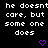 Black background with white pixelated text repeating 'he doesnt care, but some one does' and two purple pixelated hearts at the bottom.