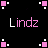 Pixelated animation of pink and white square patterns surrounding the repeated text 'Lindz' on a black background.