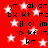 Red background with white stars and repeated black text strings
