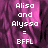 Pixelated text on a purple background reads 'Alisa and Alyssa = BFFL' with one version having a gray rectangle replacing the rightmost section.