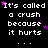 Pixelated text repeats 'It's called a crush because it hurts' across multiple with scattered purple stars on black background