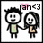 Two pixelated figures holding hands with a pink heart above them; the left figure wears green, the right brown. Text reads 'iam<3' in black pixels.