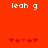 Red background with white text 'leah g' at top and five red pixelated symbols below, showing animation change in symbol positions.