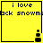 Yellow square icon with black text reading "i love rock snowm" and a small pixelated figure at the bottom right, showing animation changes in the figure's position across frames.