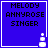 Blue square icon with black pixelated text "MELODY ANNYROSE SINGER" and white pixelated plus symbol stack in bottom-right corner.