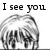 Black-and-white pixelated image of a character's head with text "I see you" above, showing partial visibility