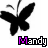 Black butterfly icon with purple 'Mandy' text below, displayed in a of six showing varying pixelation and color shifts