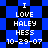 Blue and black pixelated background with white text reading "I LOVE HALEY HESS 10-29-07" in two identical vertical sections.