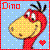 Pixelated icon of a red dinosaur with yellow spotted skin, blue background, and 'Dino' text in red at top left.