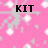 Pink background with white and gray splatter patterns and black text reading KIT, KAT, and KIT KAT.