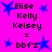 A static image with a bright pink background featuring blue star shapes and black text reading "Elise Kelly Kelsey = bbf'z" arranged in two