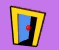 Two identical pixelated door icons with yellow frames, blue , and red doorknobs on a purple background