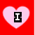 six colored squares with three pink hearts containing black-and-white letters I, 1, and R on red backgrounds