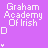 Purple background with white pixelated text 'Graham Academy Of Irish' and animated partial letters forming 'DANCE'
