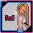 Pixel art of a girl with long blonde hair wearing a light purple shirt and blue shorts, standing against a gray dotted background with the word 'Sad' in pink and black text.