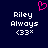 Dark blue background with white pixelated text 'Riley Always (33x)' on both sides and a pink pixelated heart symbol above the text.