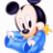 Pixelated cartoon character with large black ears, light skin, dark eyes, and a black nose, wearing a blue jacket with a yellow star on the shoulder.
