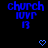 Blue pixelated text 'church', '10VR', and '13' on black background with blue heart symbols appearing in different positions across frames.