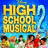 Pixelated image with large yellow text reading 'HIGH SCHOOL MUSICAL' over a blue background, featuring blurred figures of people below the text.