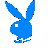 Pixel art contact sheet of a Playboy-themed animated buddy icon featuring multiple frames with blue bunny logo, female character in white top and shorts, and text elements.