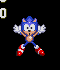 Pixelated blue hedgehog character in multiple poses with red shoes, white gloves, and black accents on a black background.