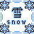 Pixel art contact sheet showing two animated frames of a snow-themed buddy icon with blue and black snowflakes, Chinese character 雪, and "snow" text in light blue squares.