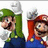 Pixelated cartoon characters Luigi and Mario alternate positions with text "I love you" appearing below them in sequence.
