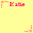 Yellow background with pink text 'Katie' and star symbols in various positions