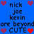 Blue background with pixelated text and heart icons arranged in two vertical , displaying names, phrases, and hearts