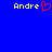 Blue background with yellow text 'Andre' on left and right, red pixelated heart symbol between them.
