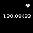 Black background displays white pixelated text and symbols: two identical '1.30.08<33' strings, a heart, and a starburst pattern.