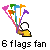Pixelated icon shows a yellow object with white circular top and black outline, emitting six colorful flag-like shapes on gray background; text below reads '6 flags fan'.