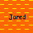 yellow and orange pixelated squares with the name 'Jared' repeated in black text across multiple on an orange background