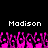 Two identical white 'Madison' text labels appear above a of pink and purple pixelated shapes on black background